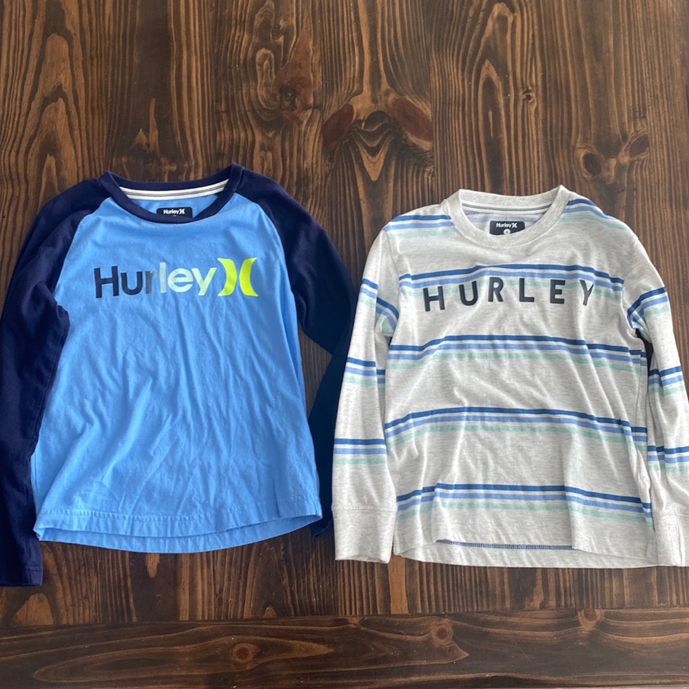 Lot of 2 Hurley Boys Shirts Size 6 and 7 Blue and Gray Long Sleeve